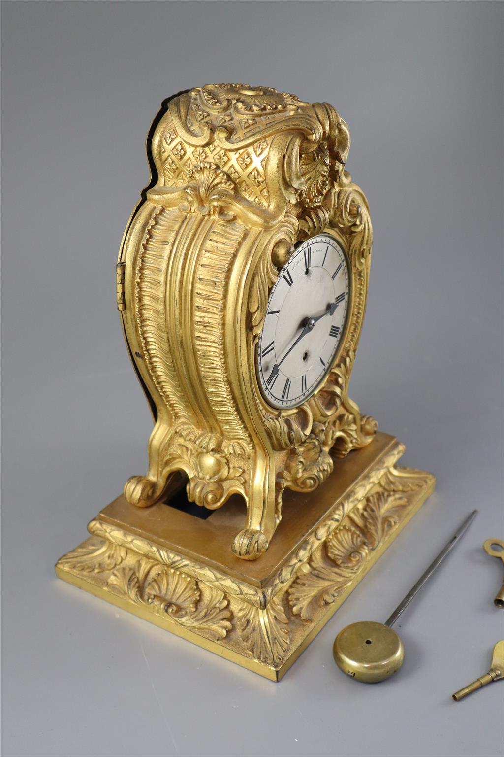 Vuilliamy, London. A 19th century French ormolu mantel timepiece, height 11in.